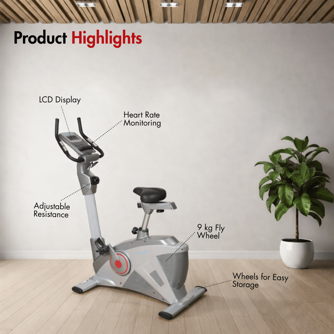 AF-635U Upright Bike I 9 kg Fly Wheel I Max. User Weight: 120 kg I 8 Levels Resistance I Compact Design - Image 2
