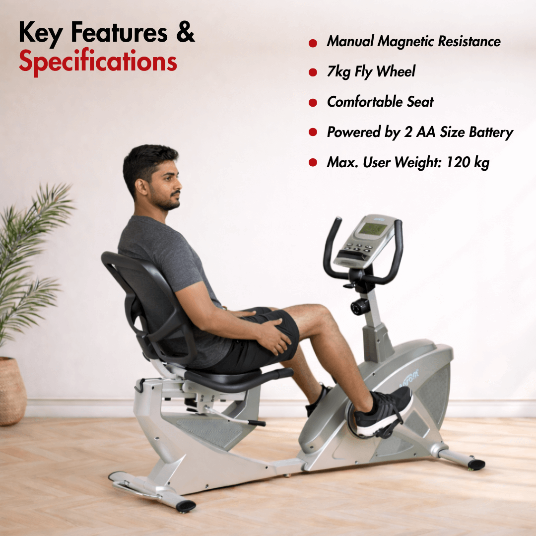 AF-665R Recumbent Bike I Manual Magnetic Resistance I Max. User Weight: 120 kg I 7 Kg Fly Wheel I LCD Display - Image 3