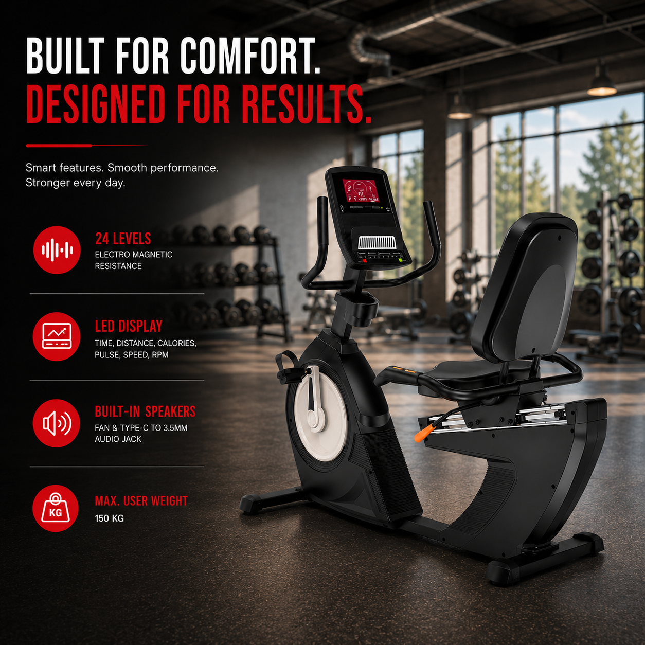 AF-168R Commercial Self-Powered Recumbent Bike - Image 4