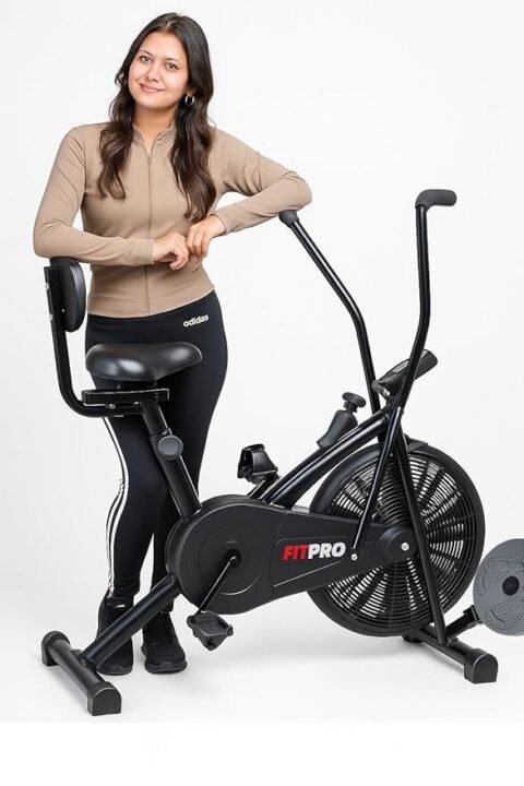 FitPro® LS-01 Air Bike Exercise Cycle with Moving or Stationary Handle | with Back Support Seat & Twister | Adjustable Knob Resistance | Exercise Gym Cycle for Home Workout & Fitness